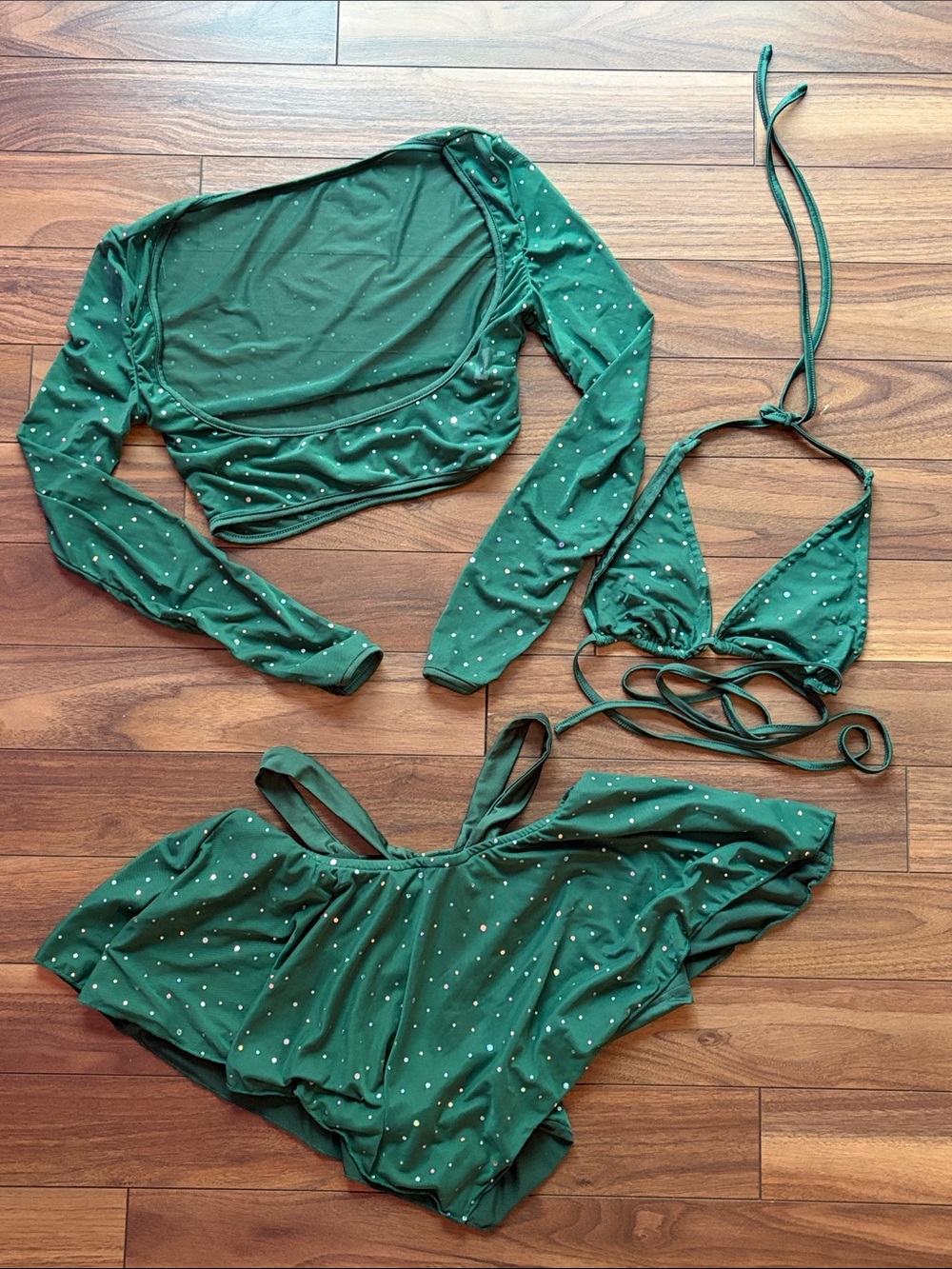 💚 3-piece rave festival matching set - dark green with sparkles